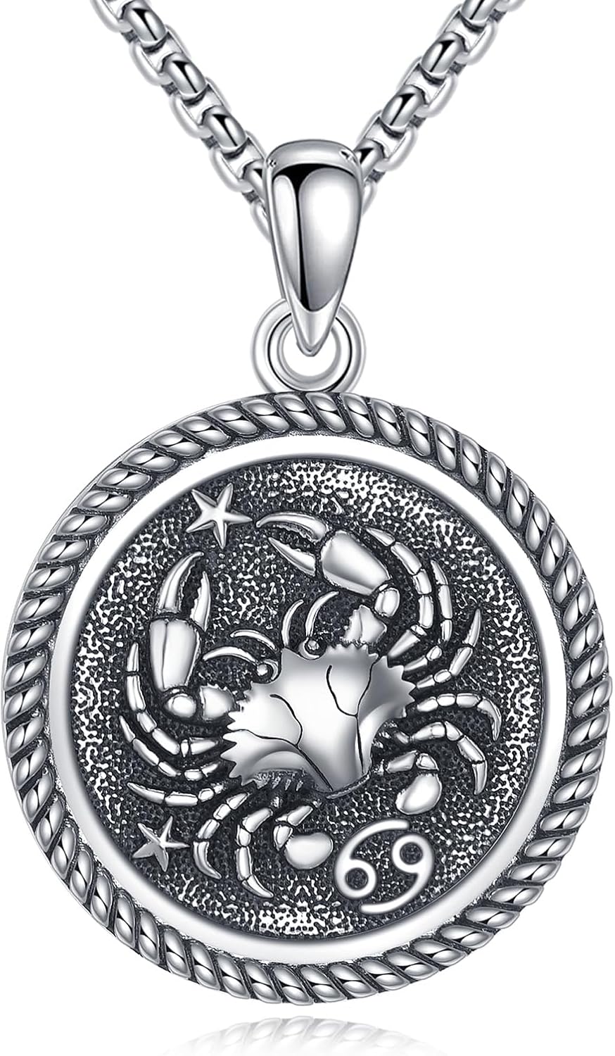 URONE Cancer Necklace 925 Sterling Silver Cancer Pendant And Chain Constellation Necklace Astrology Jewelry Birthday Gifts for Women Men