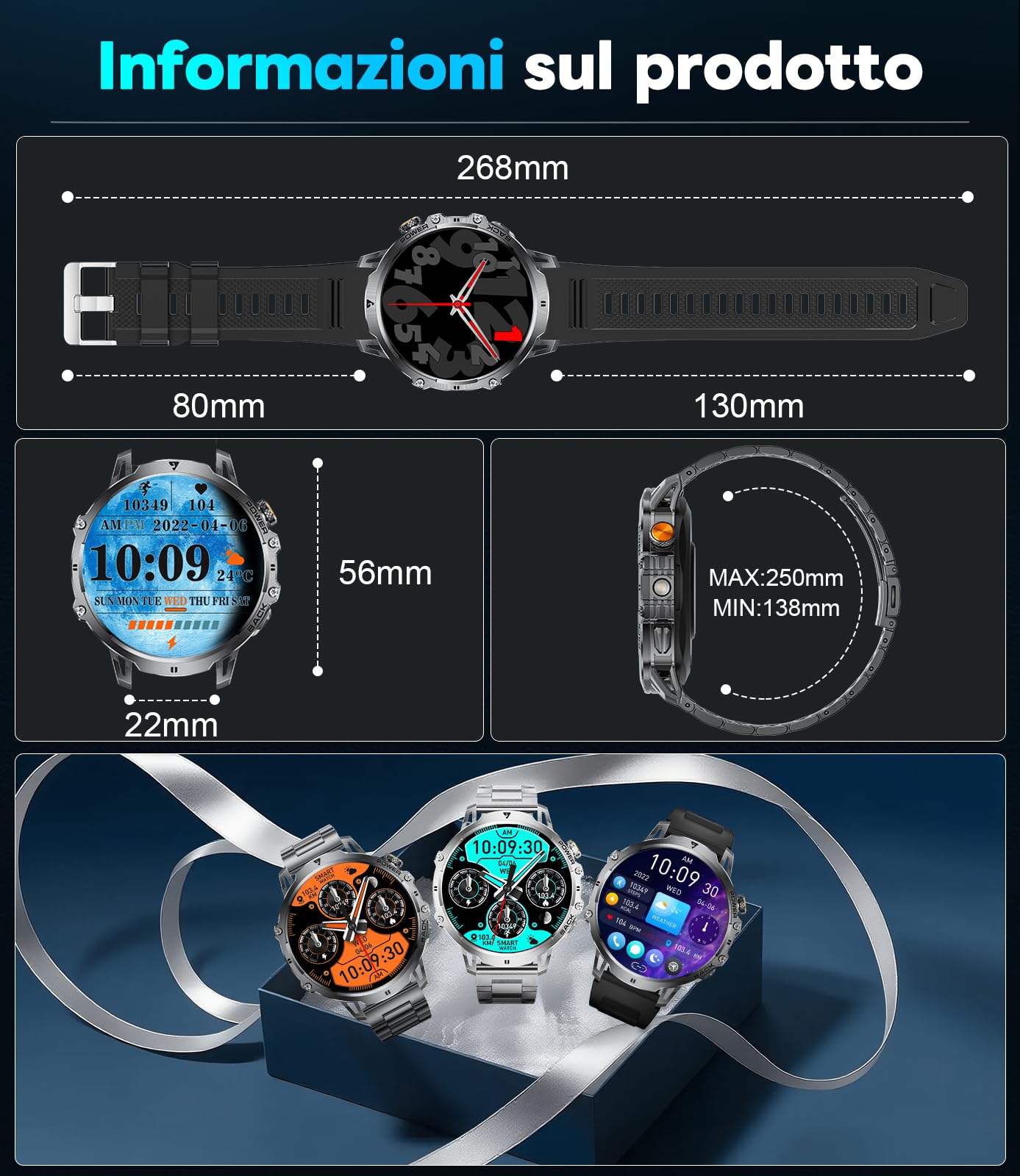 LIGE Smartwatch Uomo, Smartwatch Militare Uomo Fitness con Chiamate Bluetooth,1.85" Orologio Intelligente 110+ Modalità Sportive/1000 mAh/Sonno/Torcia per Android IOS,Nero opaco