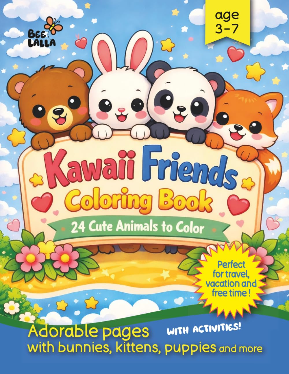 KAWAII FRIENDS COLORING BOOK: 24 CUTE ANIMALS TO COLOR (KAWAII COLORING BOOK)