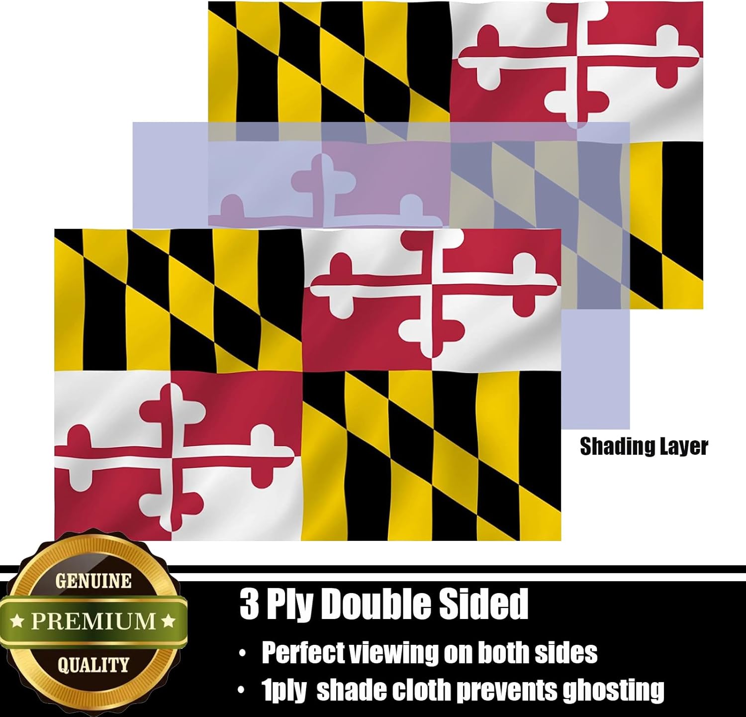Maryland Flag 3x5 FT Sturdy for Outside, Heavy Duty 3Ply Polyester Maryland State Flags Outdoor, Double Sided Long Lasting MD State Flag Brass Grommets - Image 2