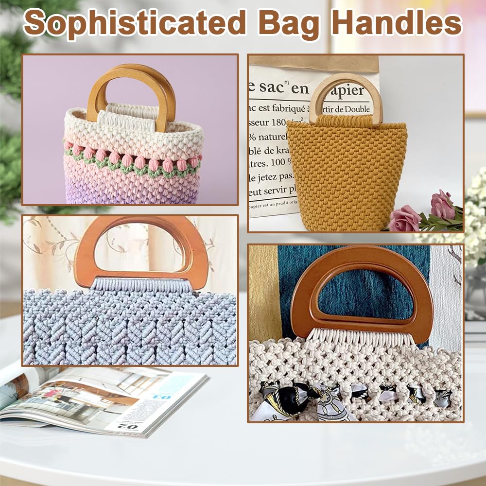 Asas para Bolsos de Madera, 4 Piezas Asas para Bolsos de Madera en Forma de D, Asas Madera para Bolsos, Asas para Bolsos Crochet,Asas de Madera para Bolsas,para Bolsos Hechos a Mano,Bolsa de Bricolaje