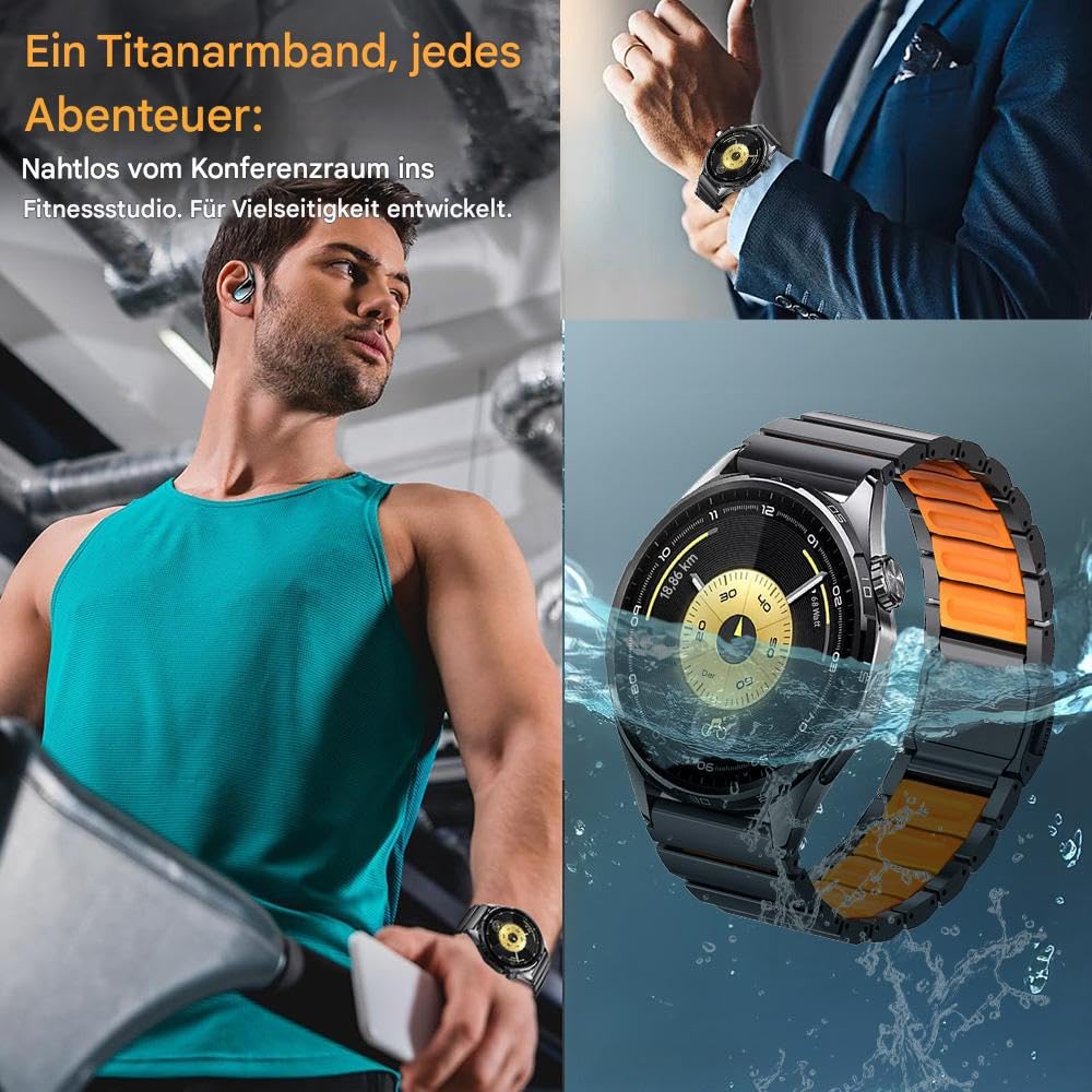22mm Universal-Titan-Armband mit Magnetverschluss für Huawei GT6/GT6 Pro/GT5/4/3 Pro 46mm, Garmin Fenix 8 (47mm)/Fenix 6 Pro–Hybrid-Silikonfutter, leicht, rutschfest, kein Ziepen an den Haaren