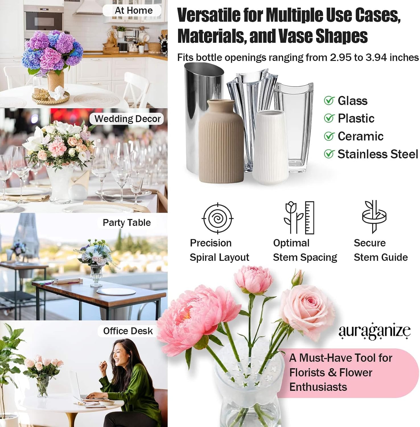 Auraganize 3 Pack, Silicone Flower Arranging Grid, Reusable Vase Grid