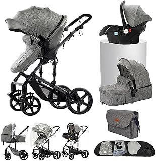 Poussette 3 en 1, poussette bidirectionnelle, nacelle cosy et capote inclus, pour naissance bébés de 0 a 3 ans (Gris)