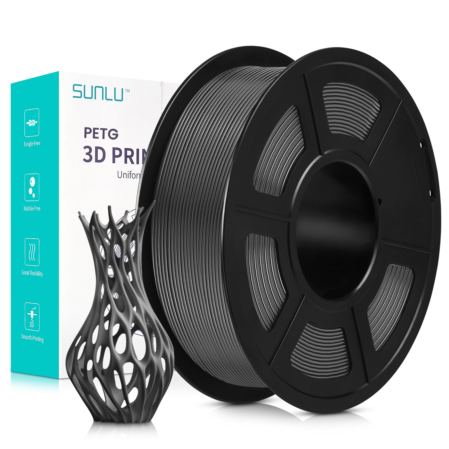 SUNLU Filamento PETG 1,75 mm, Neatly Wound Filamento PETG per Stampante 3D Precisione Dimensione +/- 0,02 mm, Forte e Durevole Filamento PETG per Stampa 3D, Bobina da 1 kg (2,2 lbs), PETG Grigio