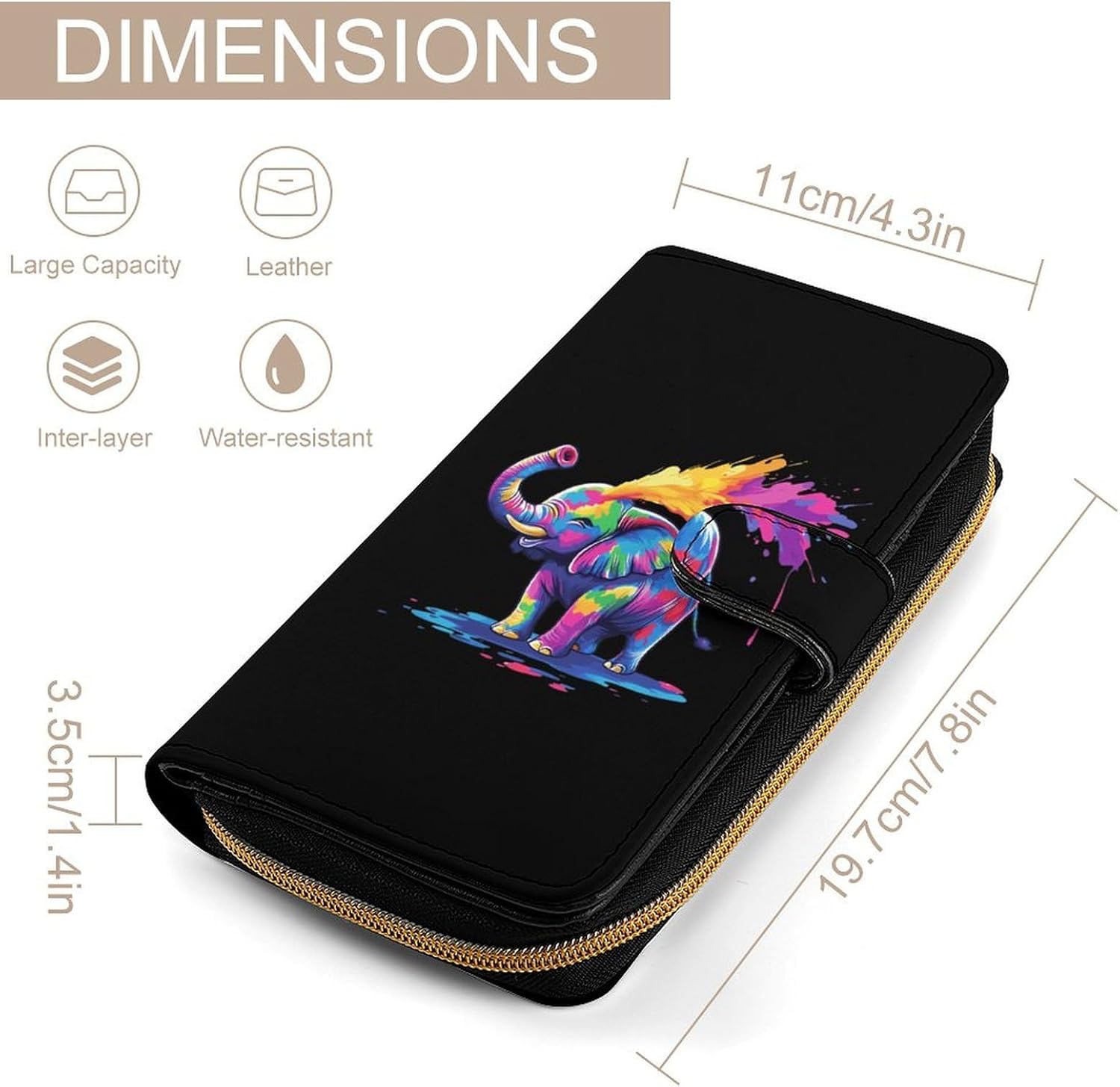 Cute Tie-dye Elephant Women's Long Wallet Leather Large Capacity Wristlet Clutch Purse Wallets