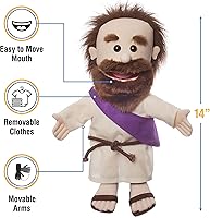 Vista 2 de Jesús de 14 pulgadas con cinturón de cuerda, personaje de la Biblia, marioneta de mano