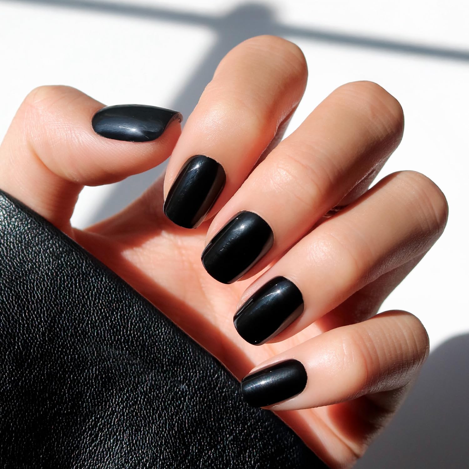 Glamnetic Press On Nails - Jet Black | Short Squoval Black Fake Nails with a Glossy Finish, Salon Quality Halloween Nails | 15 Sizes - 30 Nail Kit