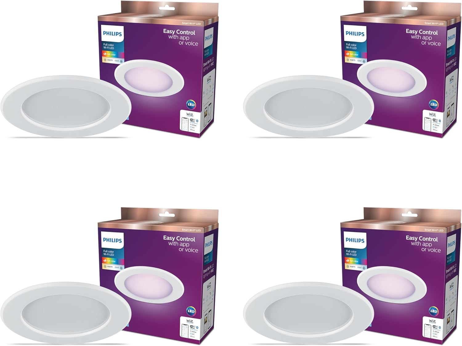 Philips Smart 5-6 Inch Retrofit Recessed Downlight 4-Pack, 1150 Lumens, LED Color Changing Lights, Connects to Wi-Fi, Control with Voice or App, Powered by WiZ Connected