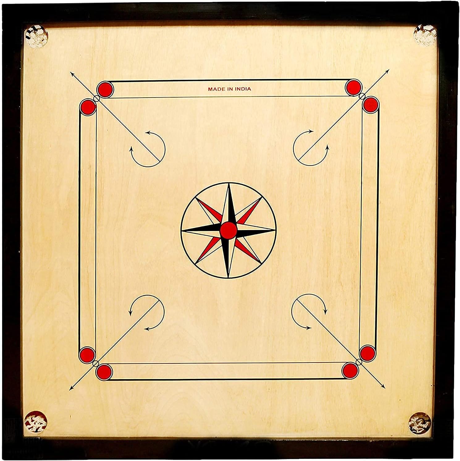 PRINT BHARAT Wooden Round,Pocket Carrom Board with Wooden Coins Striker and Carrom Powder