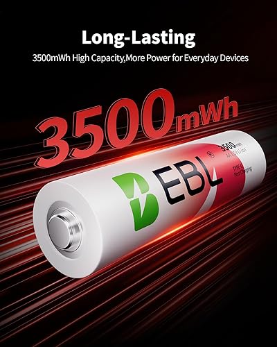 Miniatura 4 de EBL Paquete de 4 baterías recargables AA de litio, batería doble A de 1.5 V, 3500 mWh, más de 1600 ciclos, carga rápida de 2 horas con cable USB-C