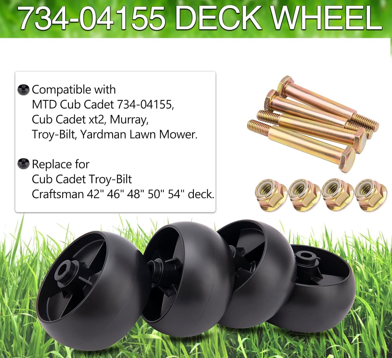 734-04155 Deck Wheel Compatible with MTD Cub Cadet 734-04155 Husqvarna 532174873 Toro 112-0677 Craftsman MTD AYP, 5 inch Lawn Mower Deck Wheels Fit for Most 42'' 46'' 48'' 50" 54" Decks (4 Packs)