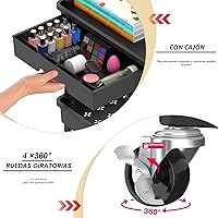 Vista 2 de Goovilla Organizador de carrito utilitario de 3 niveles con cajón extraíble, carritos de almacenamiento rodantes negros estables y resistentes con 2