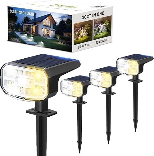 DAMINY Luces solares impermeables para exteriores IP65, 9 modos de iluminación seleccionables, jardín con energía solar para paisaje exterior, RGB-4
