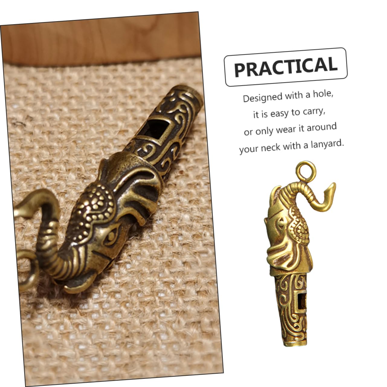 HONMEET 4Pcs Decorative Copper Whistles Portable Emergency Whistle Keychain for Hiking Camping and Survival Activities Loud and Durable Elephant Design