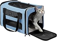 Comfortforyourpets Soft-Sided Cat Carrier for Medium/Large Cats (15-20lbs) & Small Dogs - Top Entry, Breathable Mesh, Collapsible Blue Travel Bag