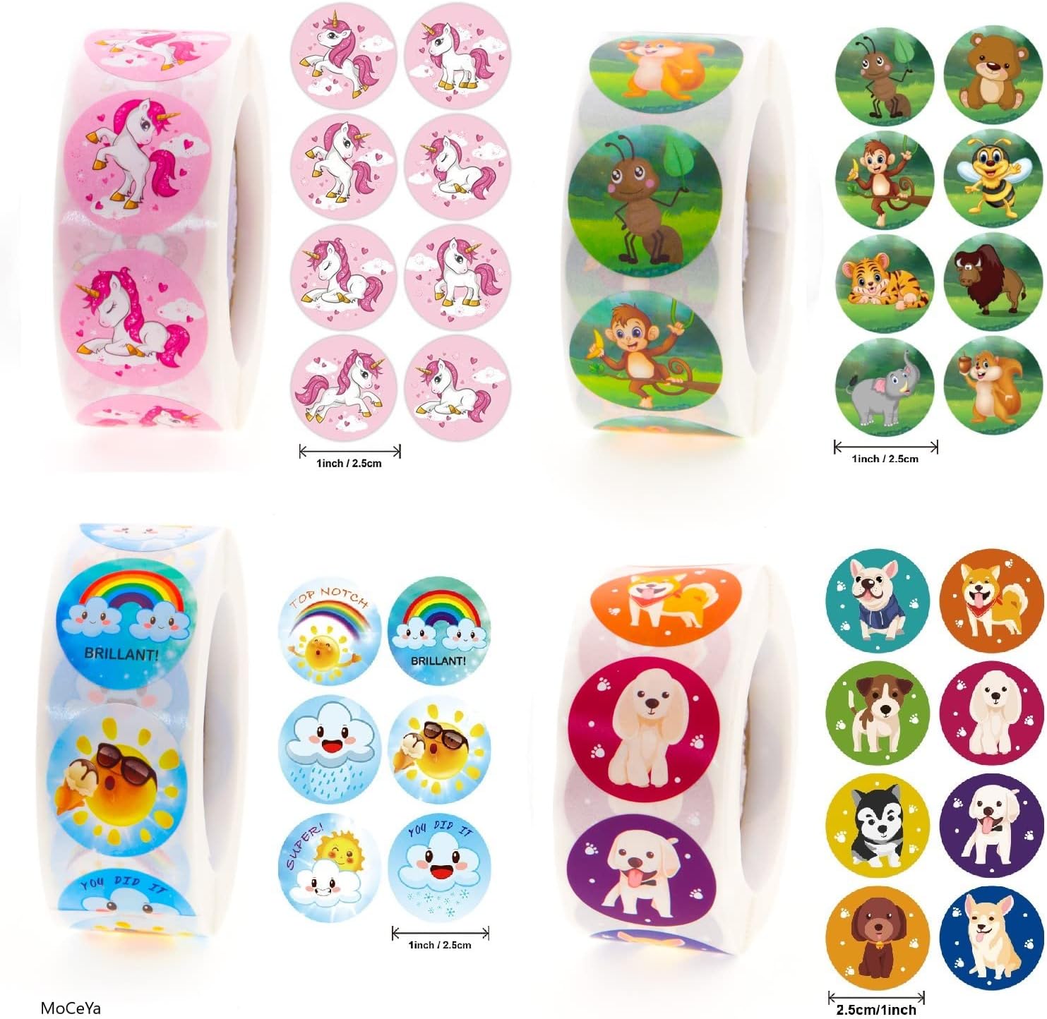 1000 Pegatinas De Animales Para Niños – 16 Diseños Adorables En Rollo – Ideales Para Premios Y Manualidades