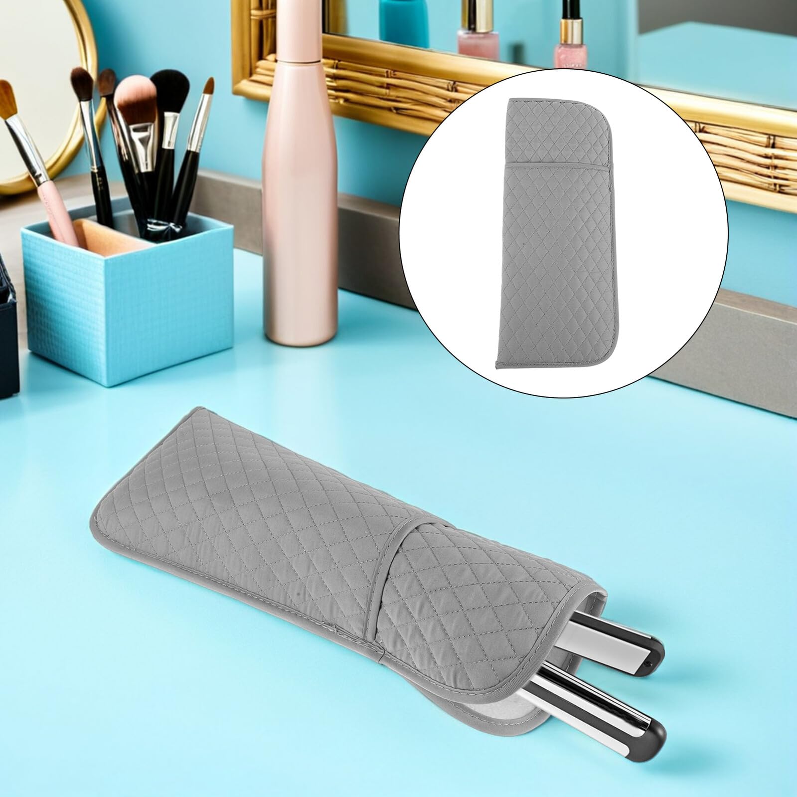 Hitzebeständige Aufbewahrungstasche für Lockenstab und Glätteisen 35,3x14,4x1,5cm Reise Etui für Friseurwerkzeuge Organizer für Haarstyling Zubehör Tragbar für Salon und Zuhause