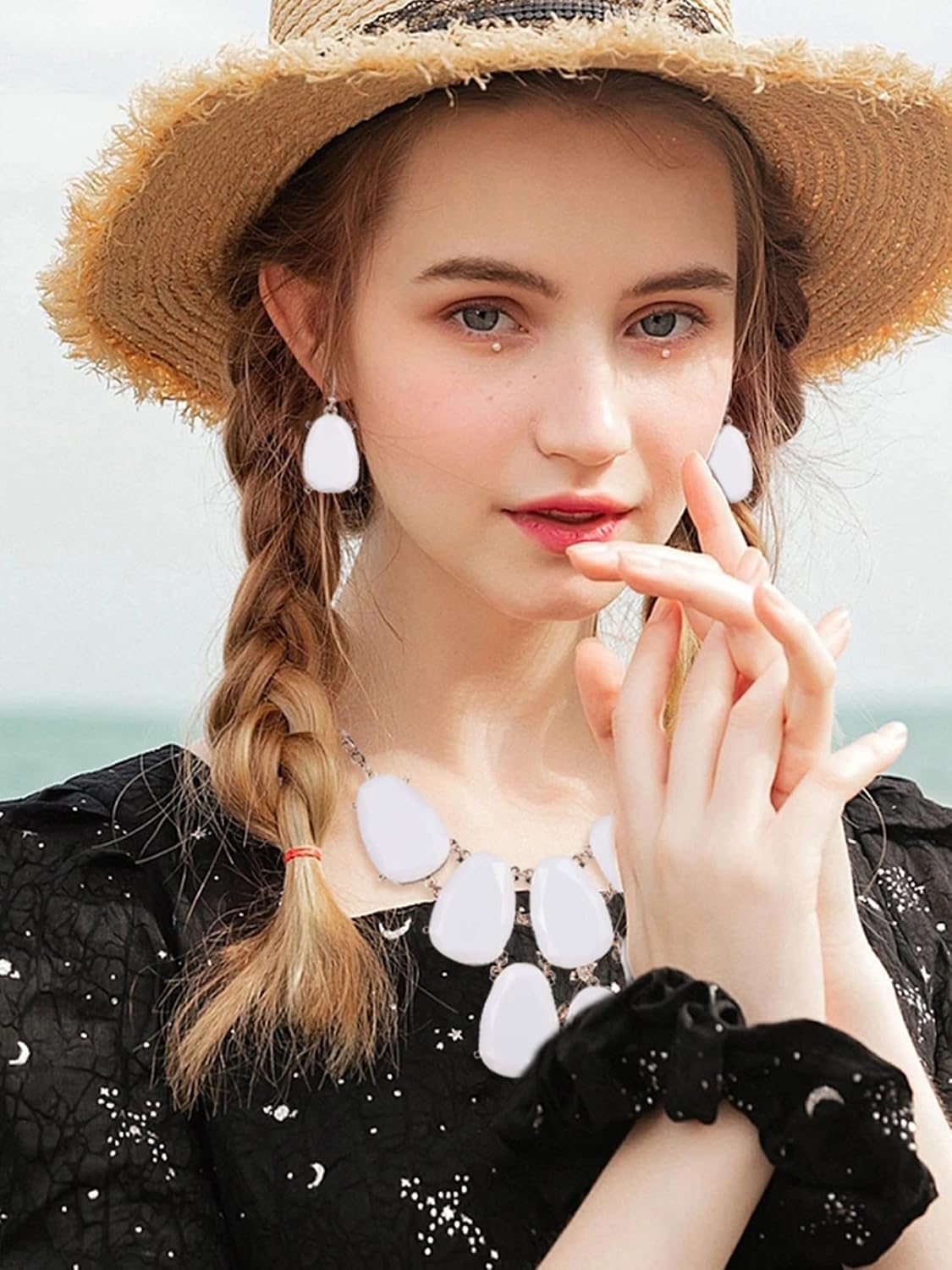 Firstmeet Chunky Bubble Statement Collar Necklace with Earrings for Women