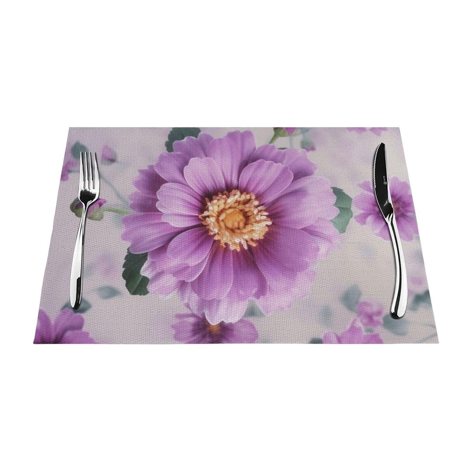 Set de table fleuri pour décorer la cuisine et le restaurant, lot de 4 napperons violets