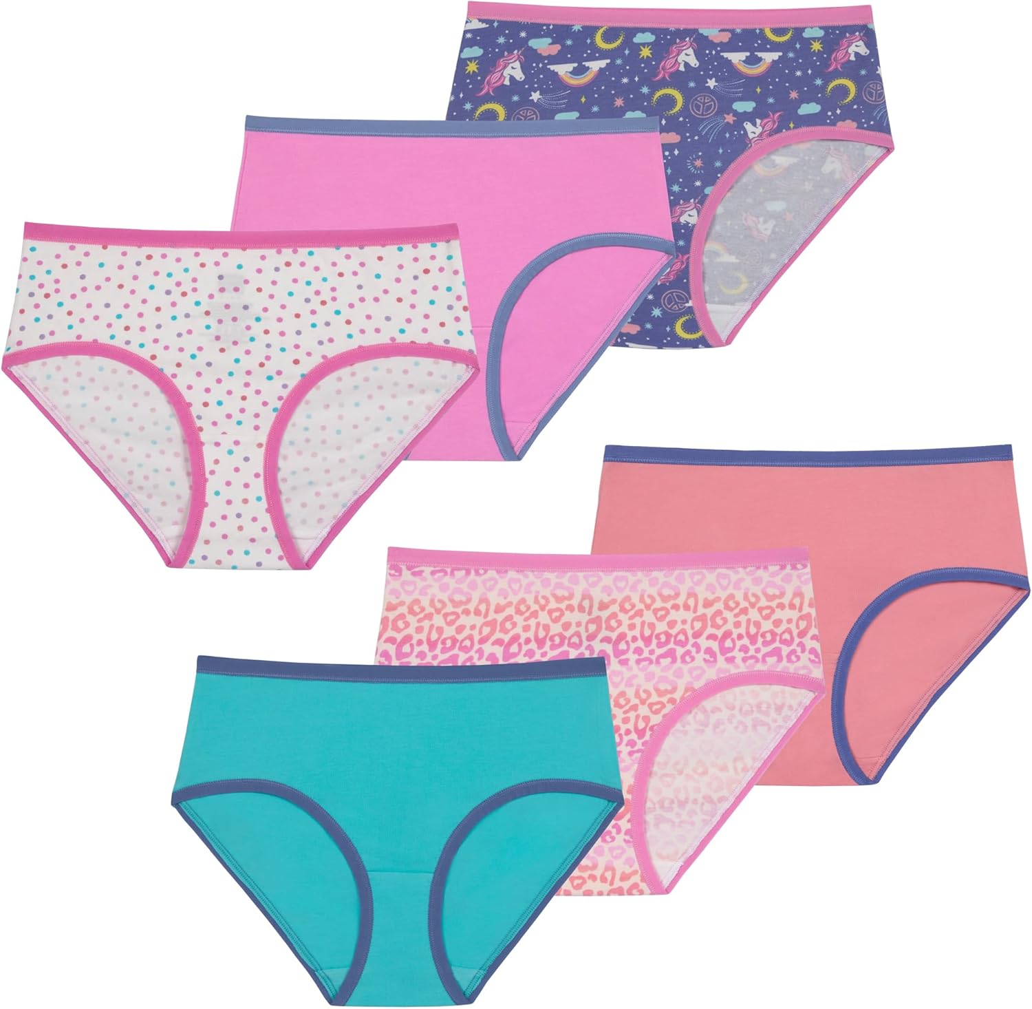 Saint Eve Kids Girls Cotton 6 Pack Underwear - Soft & Breathable Brief Panties Sets for Kids, Multi-Color Everyday Comfort