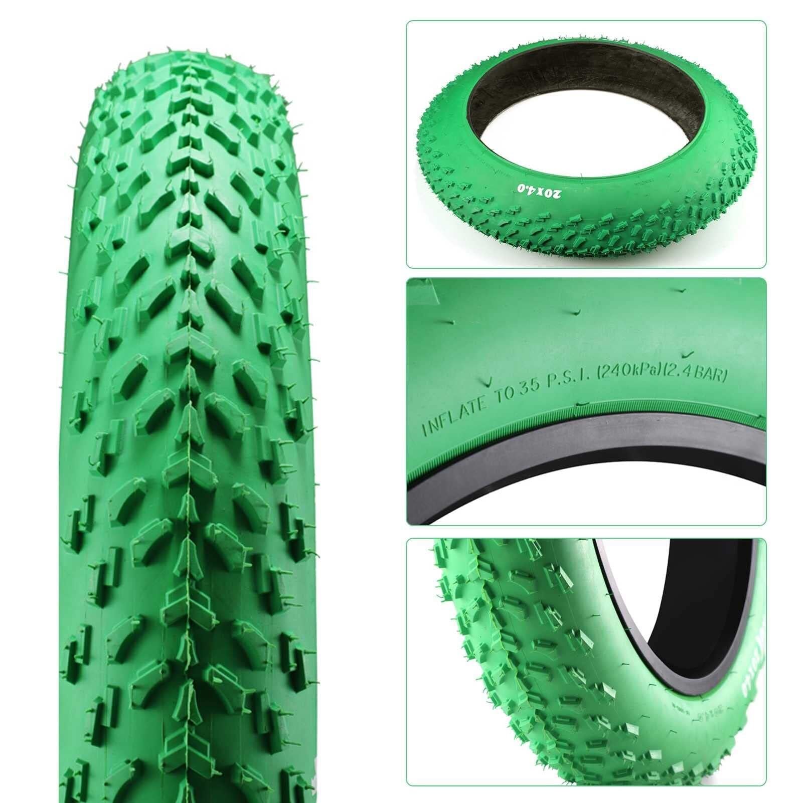 20x4.0 Opona Fat Bike do Roweru Elektrycznego i Plaży Przyczepność Wszystkie Nawierzchnie 20-4.0 Odporna na Zużycie 20 4.0 Duża Objętość 35PSI Ochrona przed Przebiciami(Green)