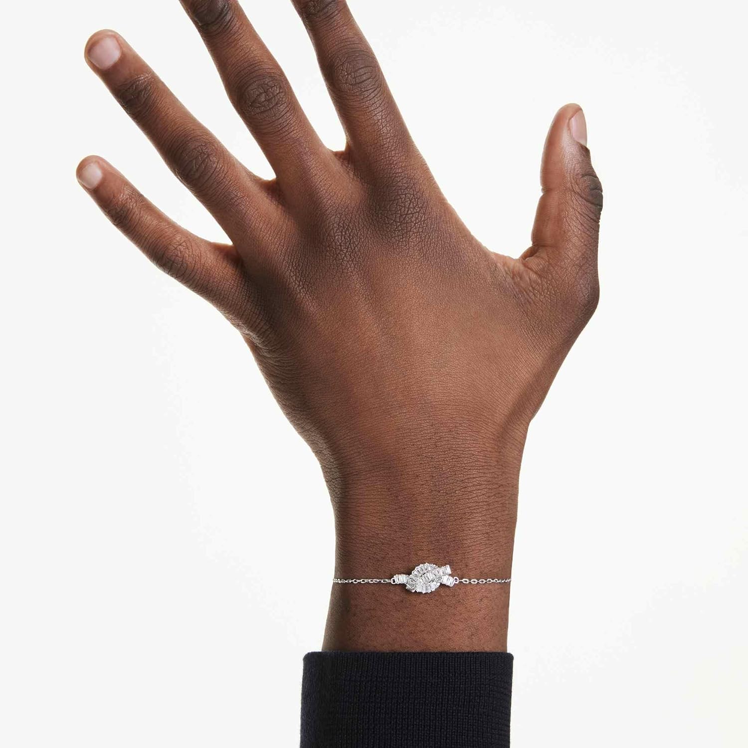 Swarovski Matrix bracelet, Baguette cut, Knot, White, Rhodium plated