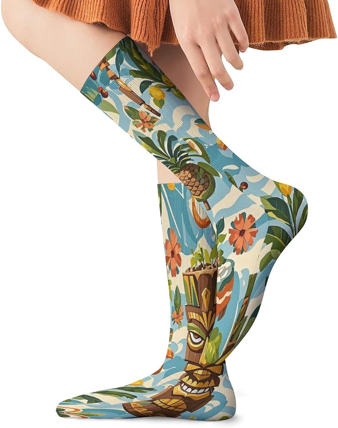 Vintage Aloha Tiki Crew Socks Casual Breathable Calf Socks | Cushion Running Athletic Socks Long Performance Breathable Sports Socks for Women Men