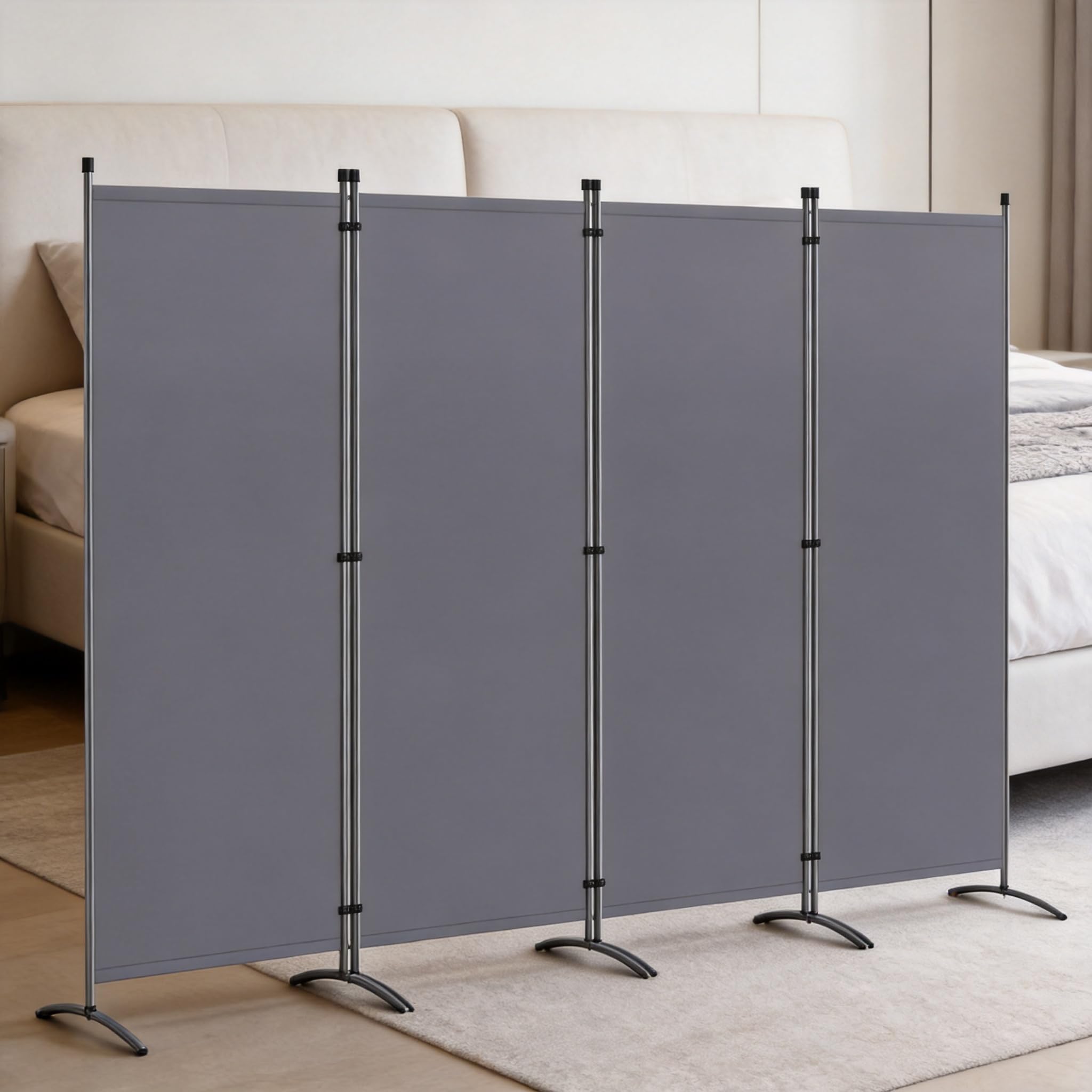 Paravent 4 Teilig Raumteiler Trennwand Balkon Sichtschutz Stellwand Faltbar 345 x 180cm (Grau)