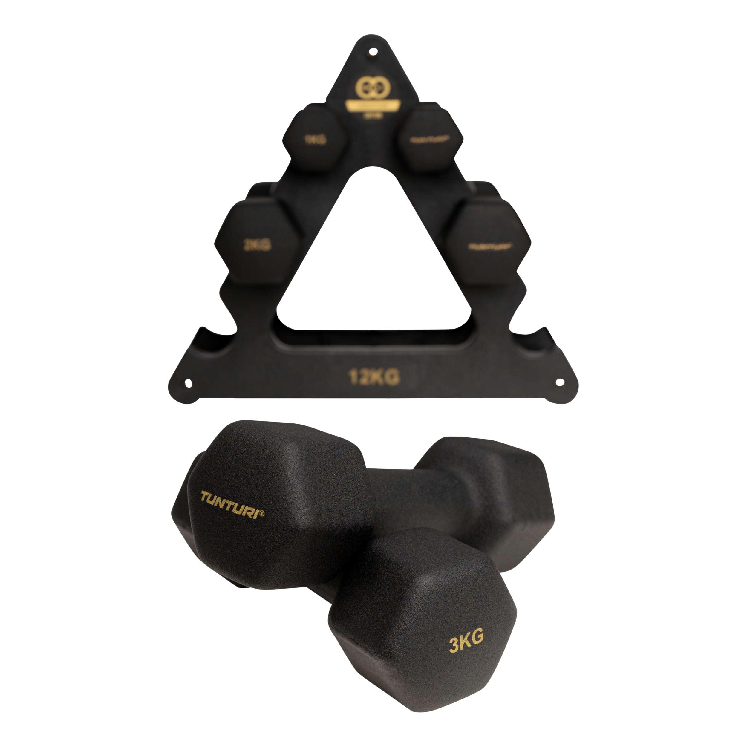 Tunturi Centuri 6er Set Kurzhanteln mit Rack, Hantelset mit je 2 x 1 kg, 2 kg, 3 kg, Kurzhantelset, Hanteln aus Gusseisen