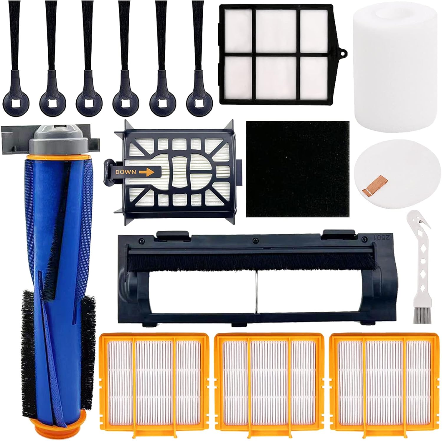Accessories Kit for Shark AI AV2501S AV2501AE RV2502AE RV2610WA RV2610WD Vacuum Cleaner,1 Main Brush,3 Filters,6 Side Brushe,1 Roller Brush Cover,1 Pre Filter,1 Filter&1 Pre-Motor Foam&Felt Filter