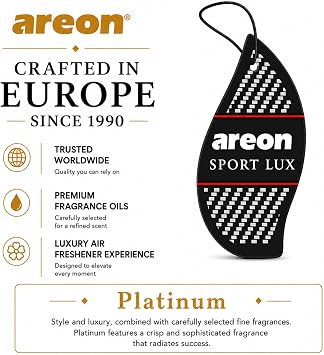 AREON Sport Lux PLATINUM Paper Hanging Car Air Freshener - Pack of 12 | Long Lasting Fragrance - Rear View Mirror Design - Car Home Office Closet Use - Helps Reduce Odors