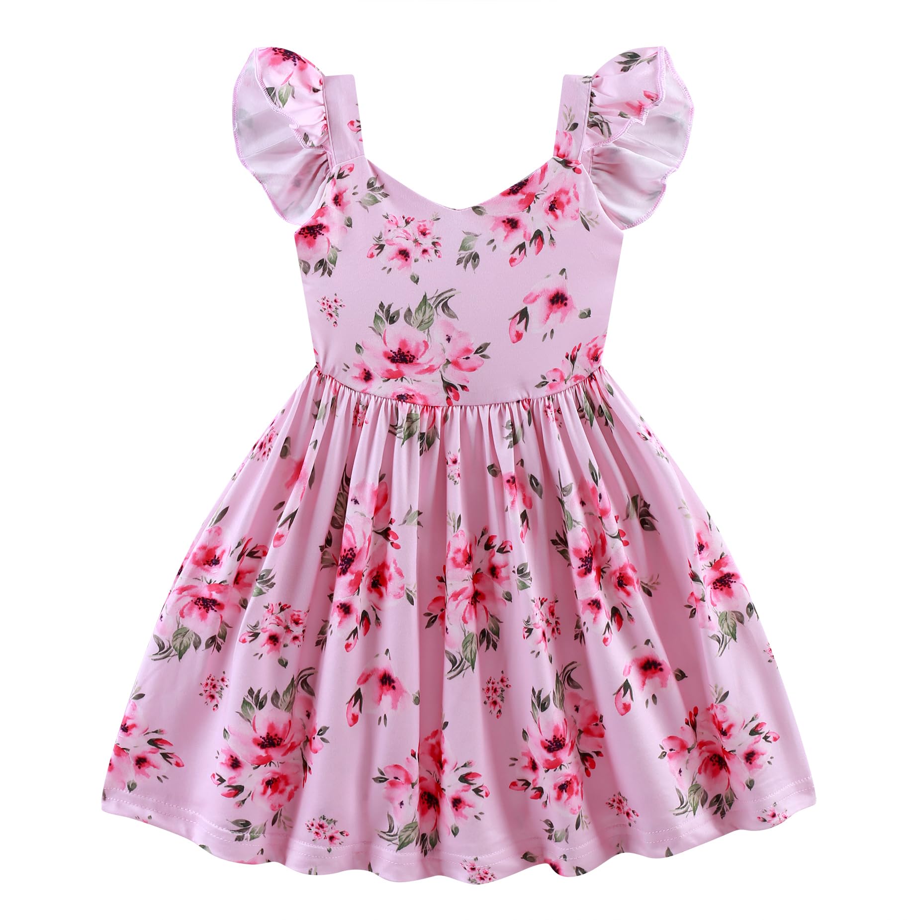 NUBEEHOHO Toddler Girl Summer Dresses Kids Flutter Sleeve Casual Dress Vibrant Color Sundress 2-7 Years