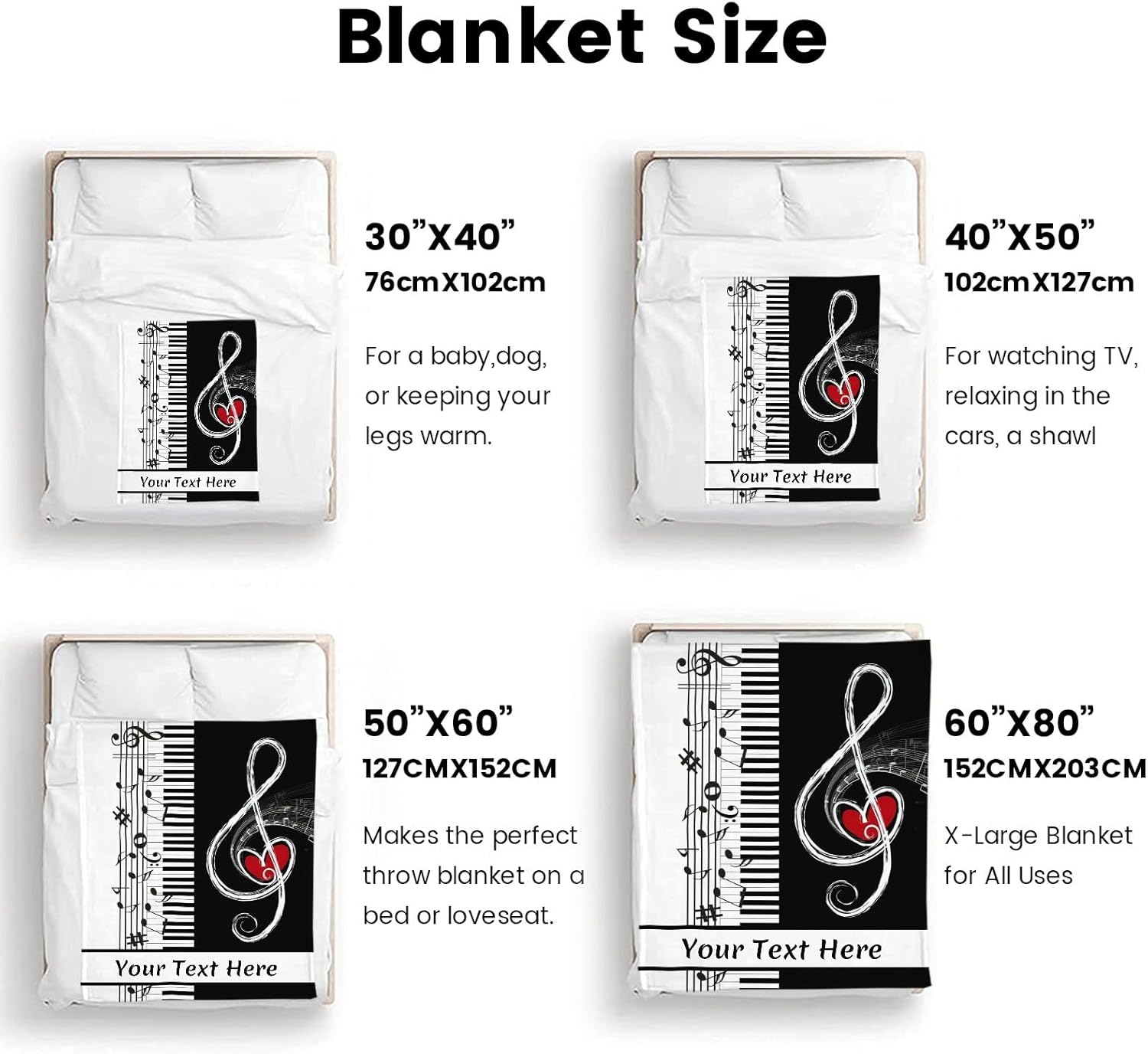 Piano Note Blankets and Throws, Custom Blanket with Name for Mom Dad, Soft and Comfortable, 50" x 60"