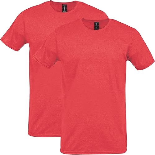 Gildan 64000 Softstyle T-Shirt à Manches Courtes pour Homme, Rouge chiné (Lot de