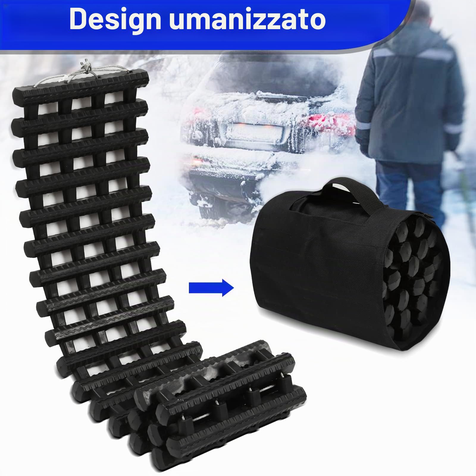 Ikodm Set di 2 attrezzi per la trazione, in gomma pesante, con borsa per il trasporto, tappetino per la trazione, per la neve, ghiaccio e fango