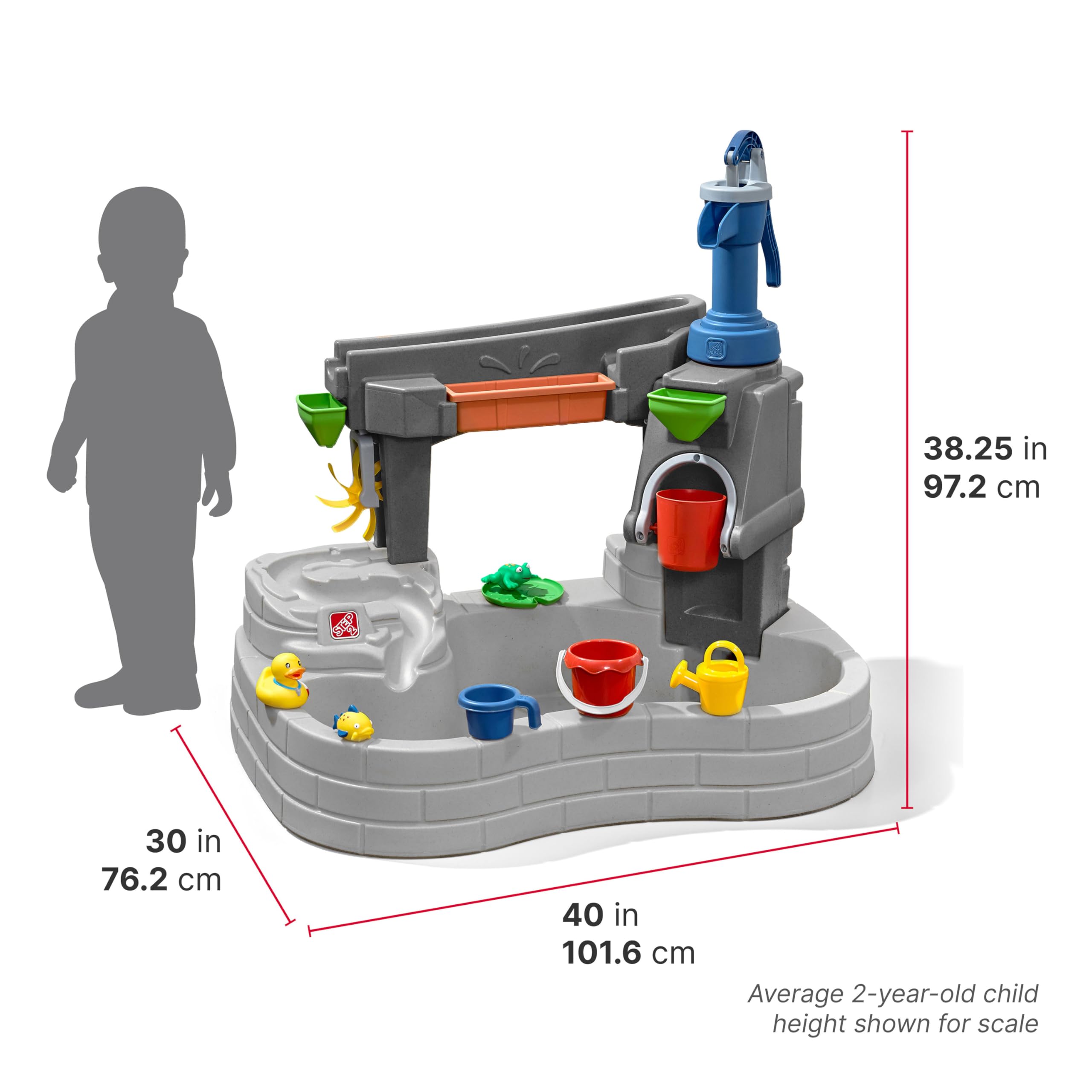 Step2 Pump & Splash Discovery Stone Pond Mesa de Agua de Plastico para ninos - Gris | Juguete acuatico/Mesa de Juegos para el Jardin con Conjunto de 10 Accesorios.