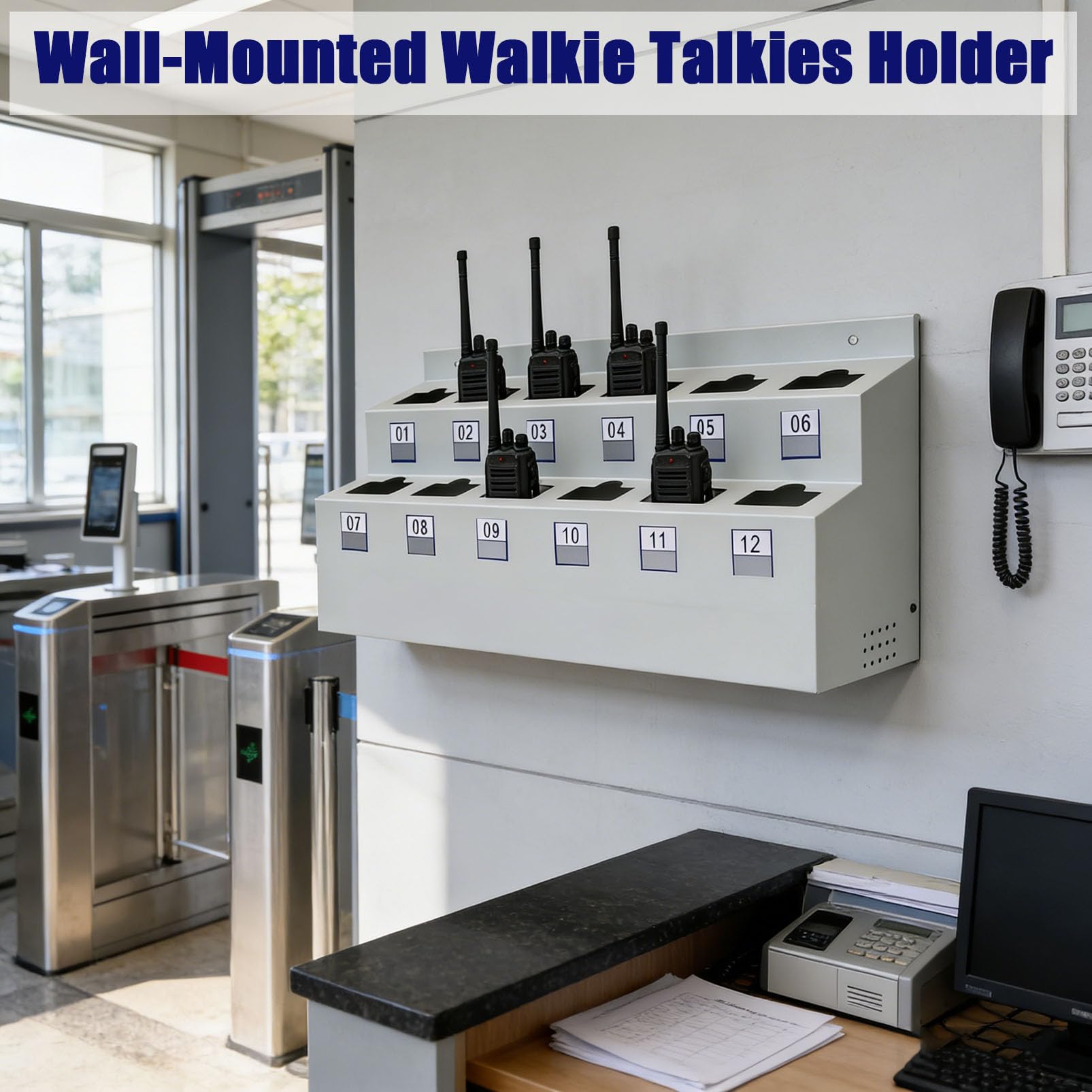 Uchwyt Ścienny na Walkie Talkie, Uniwersalny Organizer Radia Dwukierunkowego Stojak do Przechowywania z Ponumerowanymi Gniazdami, Solidny Uchwyt na Radio Przenośne dla Hotelu Bezpieczeństwa Biura