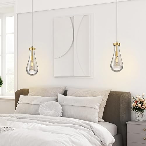 Miniatura 5 de Juego de 3 lámparas colgantes con forma de gota de lluvia, para isla de cocina, lámparas colgantes de cristal sólido transparente, lámparas modernas