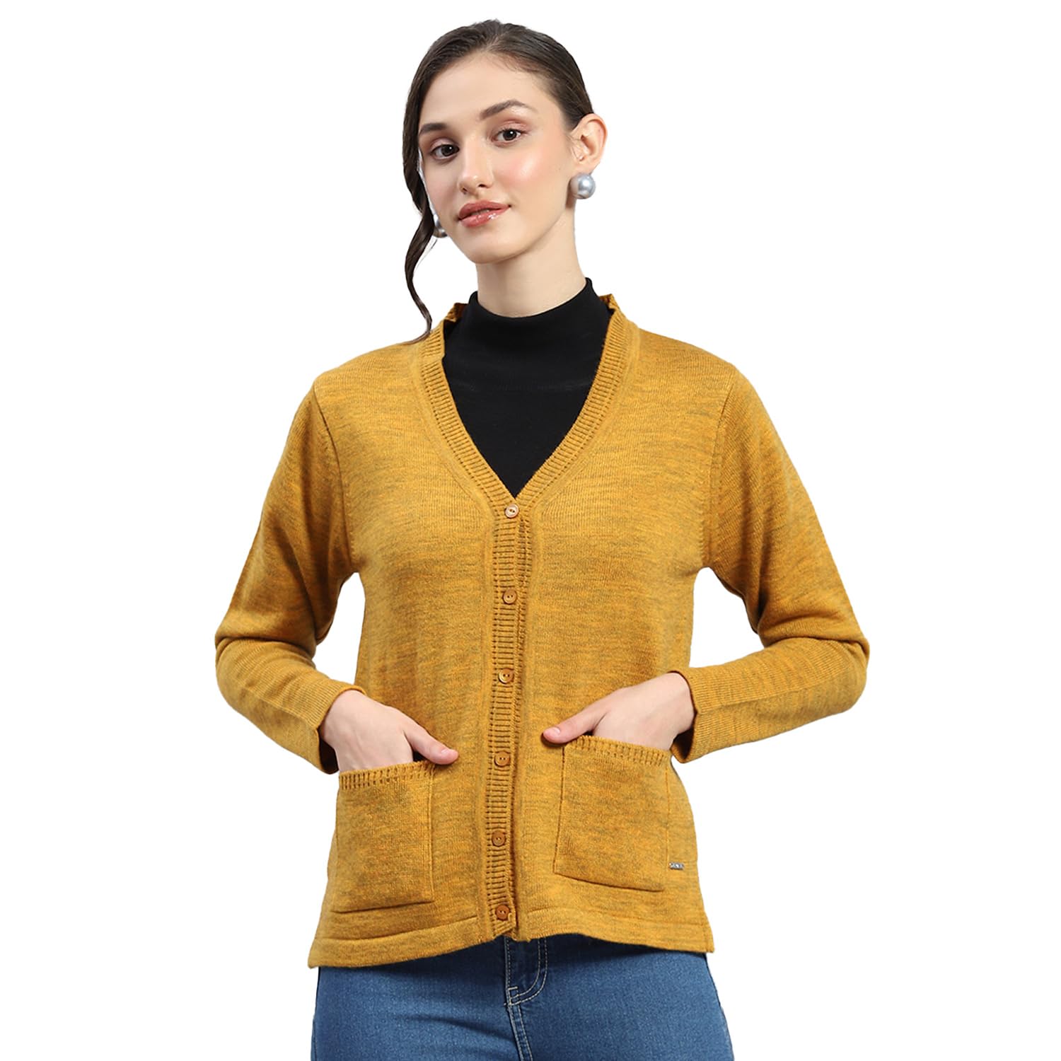 Women's Regular Fit Cardigan | Solid Pattern with Button Closure | Full Sleeve V-Neck Cardigan for Women-image-21