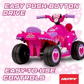 Huffy Disney Minnie Mouse 6V Quad Ride-On, Ages 1.53, Easy Push-Button Drive, Stable 4-Wheel Design, Toddler-Friendly Speed
