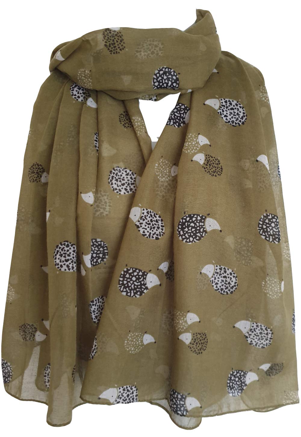 Glamlondon Women's Y20 - Olive Khaki Hedgehogs Print Scarf (Y20 - Olive Khaki)