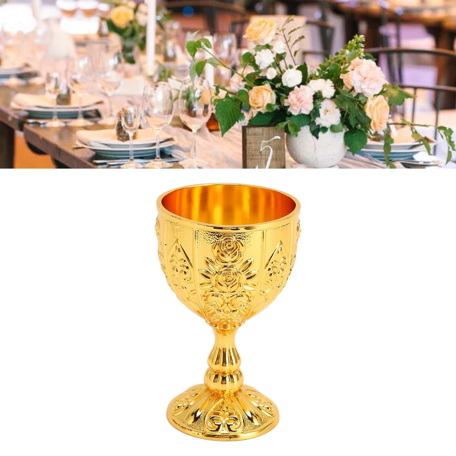 Metallgeprägter Weinbecher, Vintage-Schnapsgläser aus Metall, Vintage-Kelch, Wein-Likör-Becher, Blumenmuster, Exquisite Details, Metall-Weinbecher Für Heimgeschenke(Gold)
