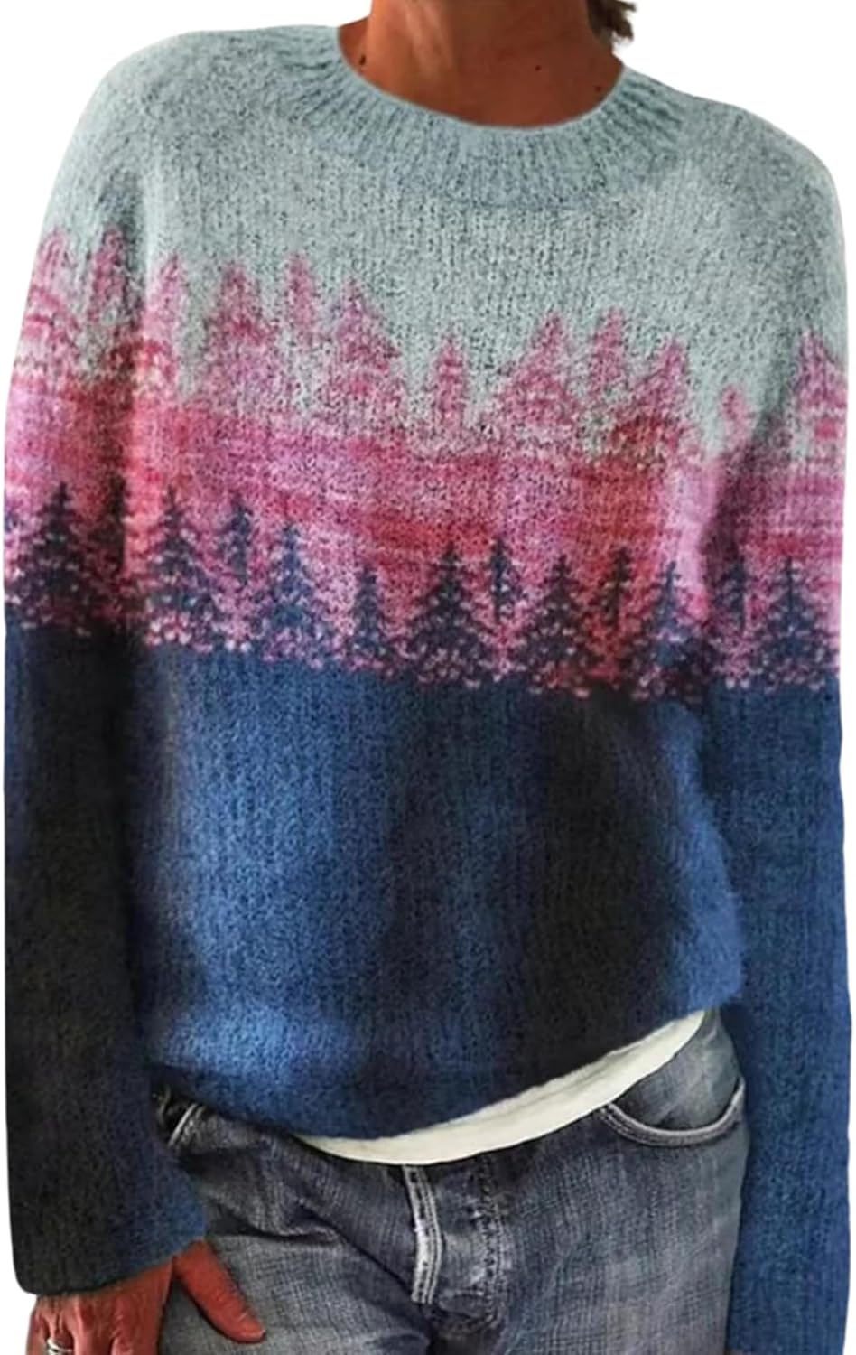Fair Isle Sweater for Womens Winter Long Sleeve Vintage Knitted Sweater Casual Fall Crew Neck Pullover Sweaters