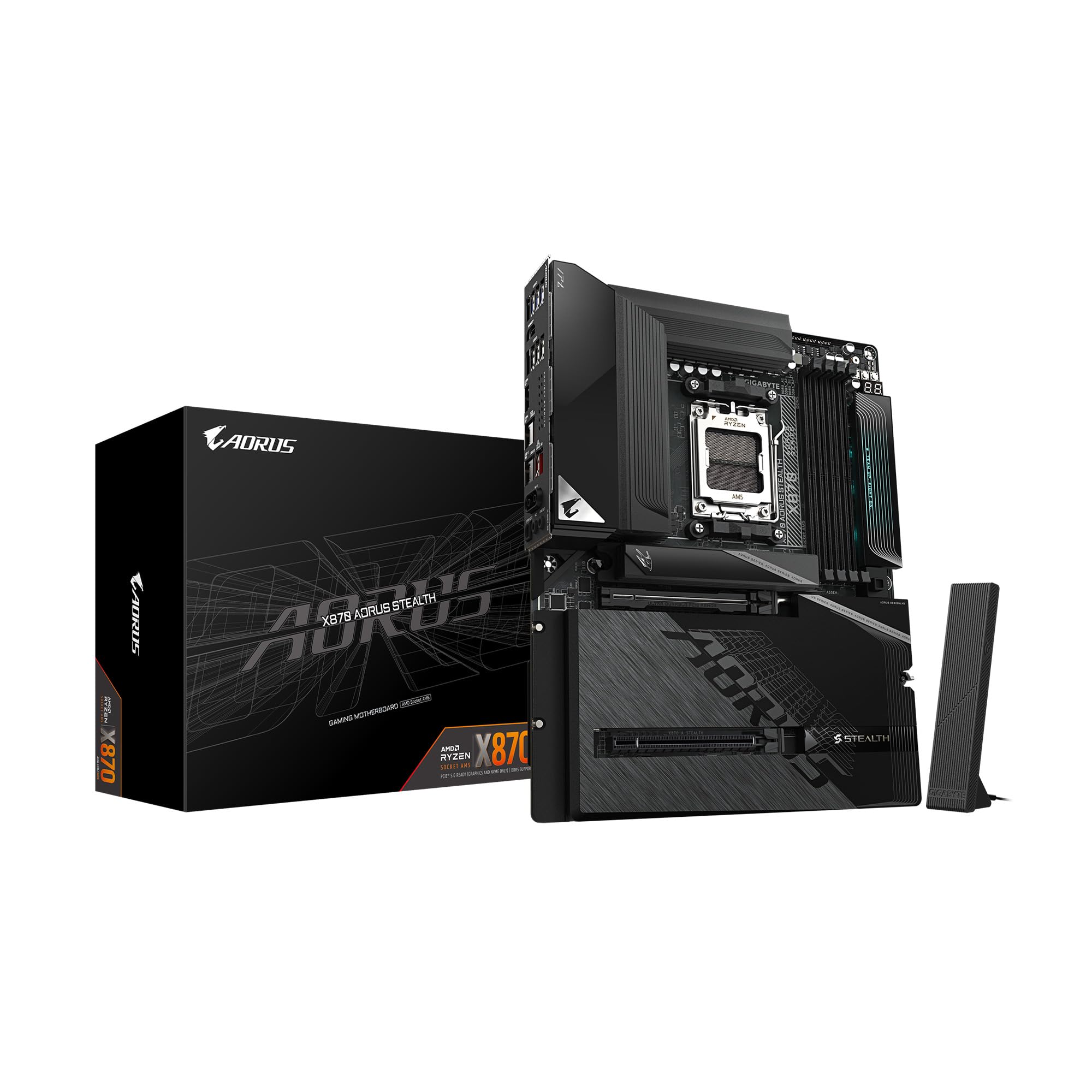 Photo 1 of GIGABYTE X870 AORUS Stealth Reverse-Connect ATX Motherboard, Support AMD Socket AM5 Processors, DDR5, 16+2+2 Power Phase, 4X M.2, PCIe 5.0, USB4, WIFI7, 5GbE, PCIe EZ-Latch Plus, 5 Year Warranty