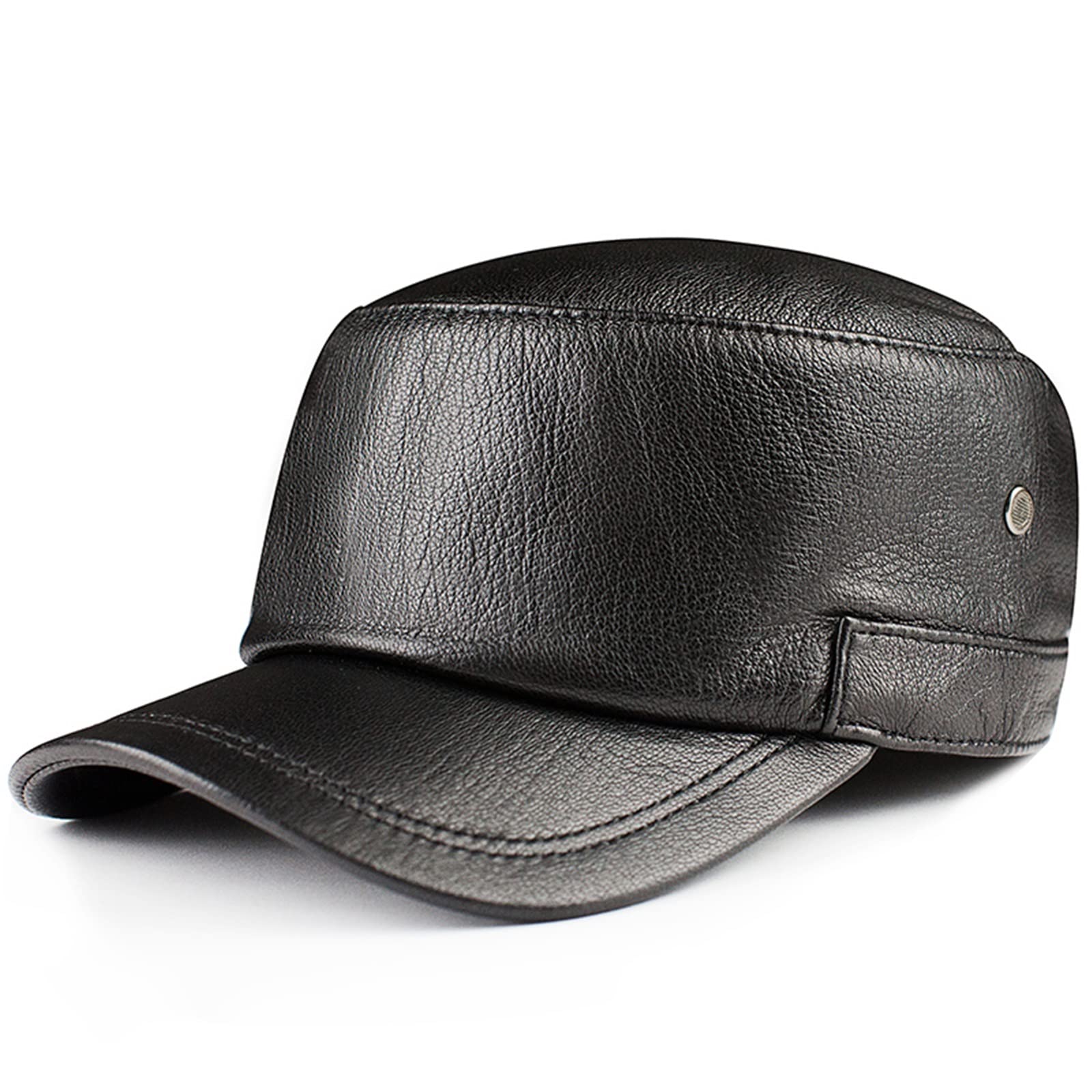 ZYC Męski kapelusz baseballowy jesień i zima na zewnątrz PU Leather Bluszcz Cap Klasyczny Golf Płaska Kapelusz Wojskowy Kapelusz Jazdy Kapelusz Wędkarski,Black,XL (57 58cm)