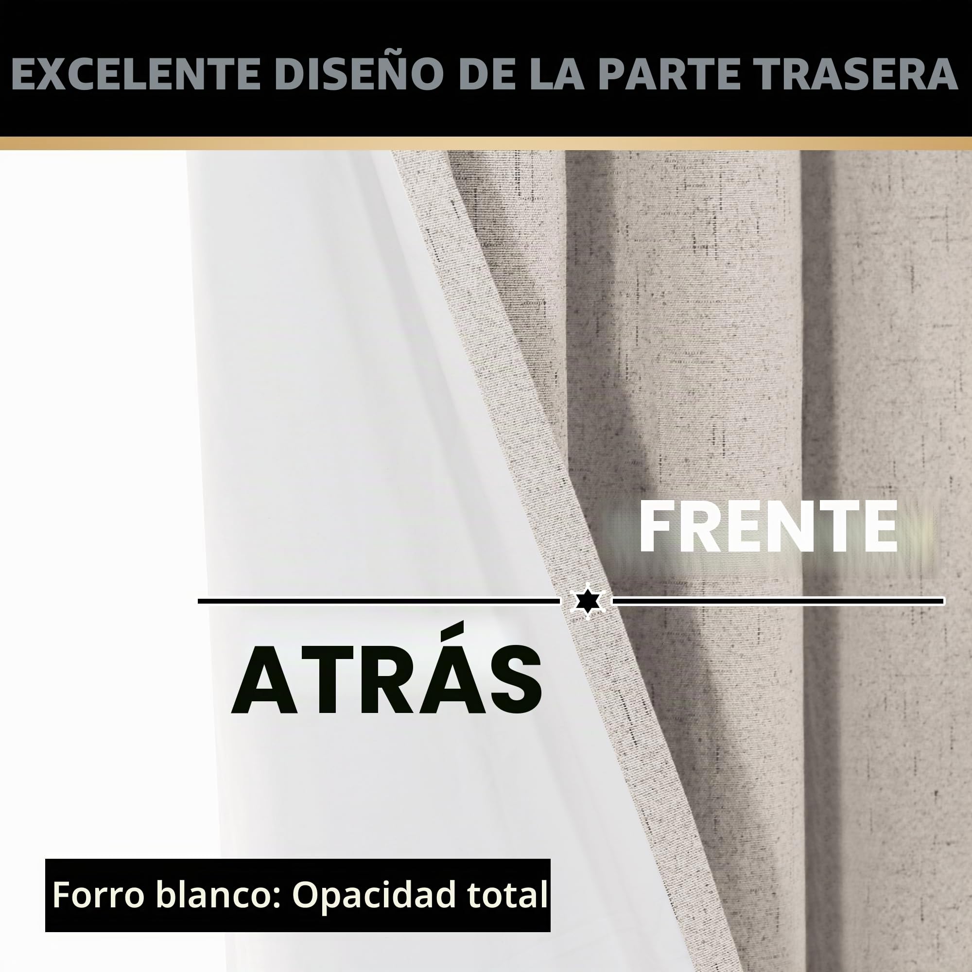 PrinceDeco Cortinas Opacas 100% de Lino Texturizado primitivo para Dormitorio/Sala de Estar, Cortinas de Ahorro de energía, Tela de arpillera con Forro Blanco Aislante térmico (52 x 96 Pulgadas,