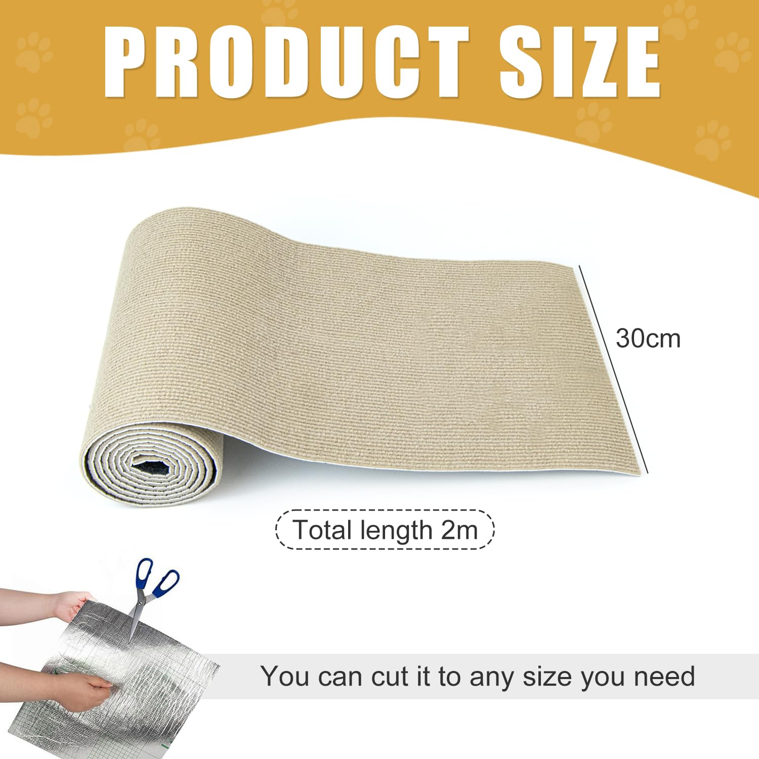 Tappeto Tiragraffi Autoadesivo Per Gatti - Protezione Divano 30x200 Cm Grigio, Tagliabile - Foto 2