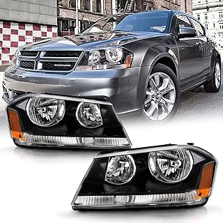 For Black 2008-2014 Dodge Avenger Headlights Headlamps Replacement 08-14 Driver + Passenger Side