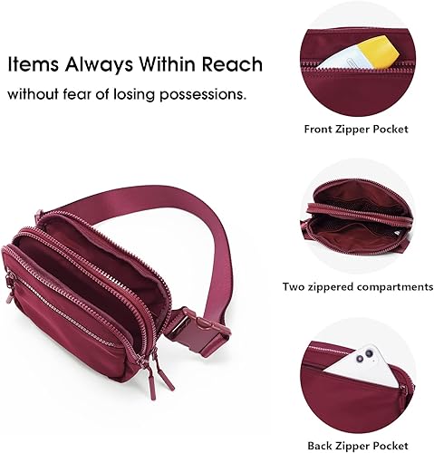 Miniatura 5 de WESTBRONCO Riñoneras para mujeres y hombres, bolsa de cinturón con 4 bolsillos con cremallera, cintura de moda, bolsas cruzadas ligeras con correa